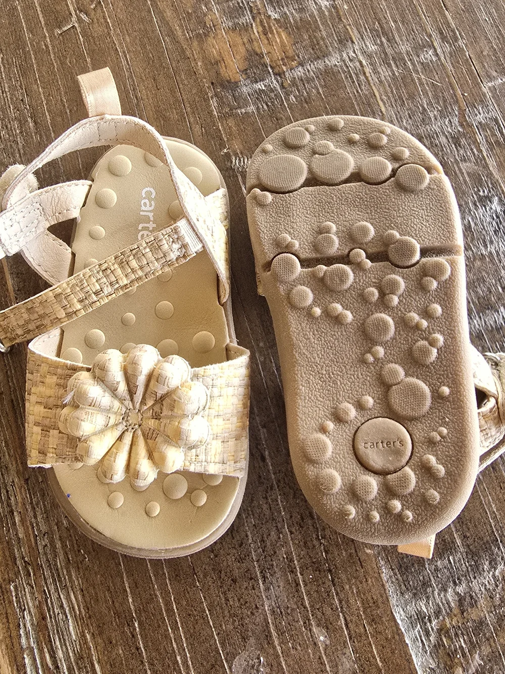 Carter's Beige Woven Flower Accent First Walker Sandals